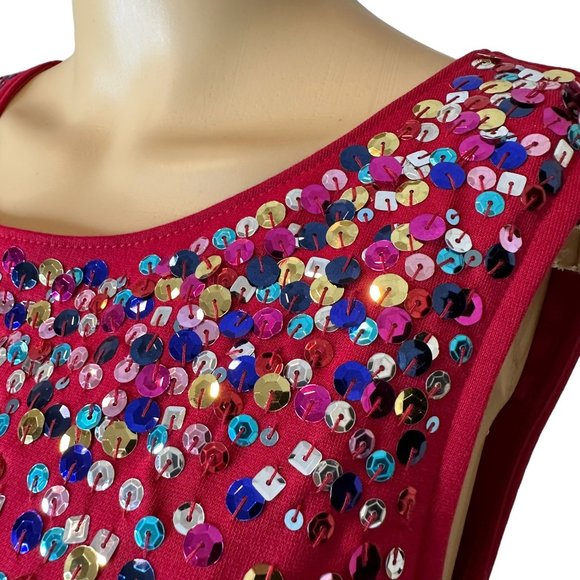 Land’s End Fit & Flare Dress Size S P 6-8 Red Sequin Neck Stretch Knee Length - Picture 5 of 12